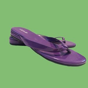 Purple patent mini wedge sandals